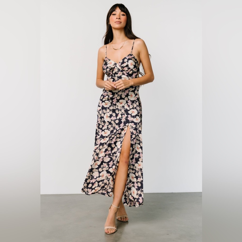 NWT Satin Slip Floral Midi Dress